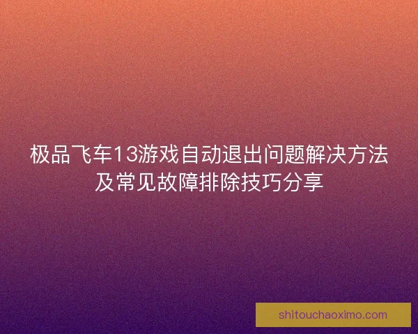 极品飞车13游戏自动退出问题解决方法及常见故障排除技巧分享